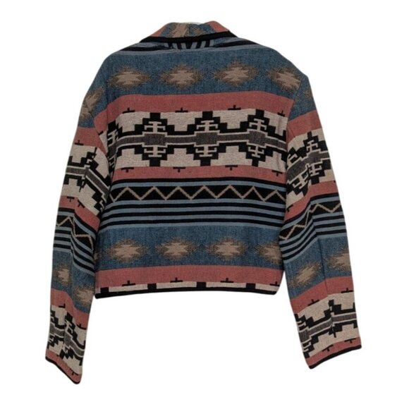 Vintage Flashback Southwestern Crop Jacket Womens Size Medium Black Woven Cotton - Picture 6 of 10